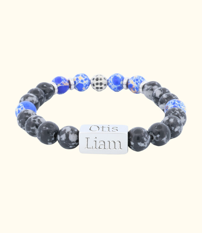 Unieke Labradoriet kralen armband met vier namen naar keuze