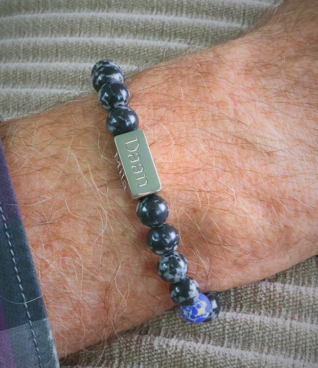 Unieke Labradoriet kralen armband met vier namen naar keuze