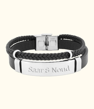 Briansa Zwarte Leren Armband Met Naamplaatje
