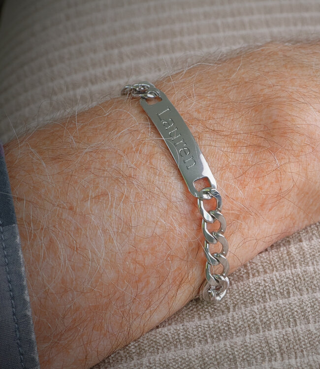 Stijlvolle plaatarmband met gourmet schakel en ruimte voor gravering