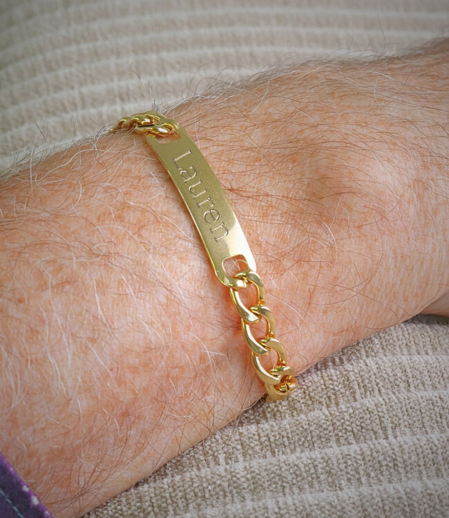 Stijlvolle plaatarmband met gourmet schakel en ruimte voor gravering