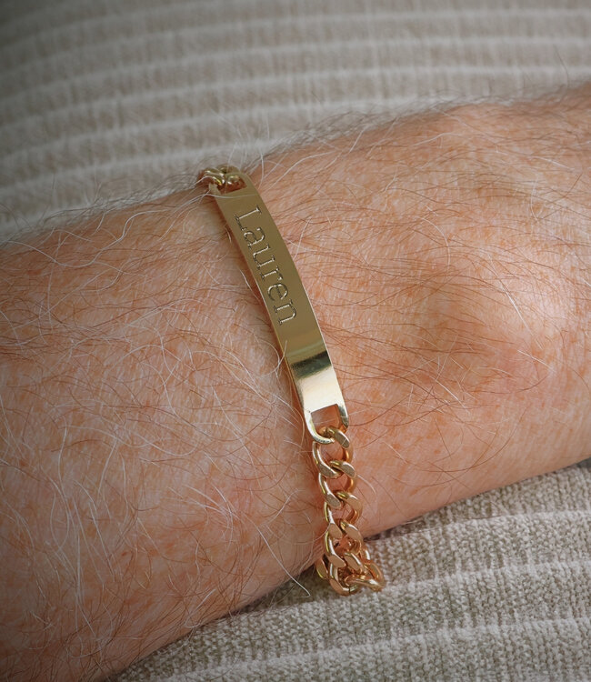 Elegante plaatarmband met gourmet schakel en ruimte voor gravering