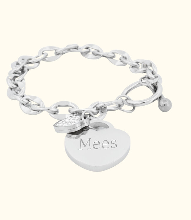 Kapittel Armband Met Hart Hanger Voor Gravering in Goud of Zilver Kleur