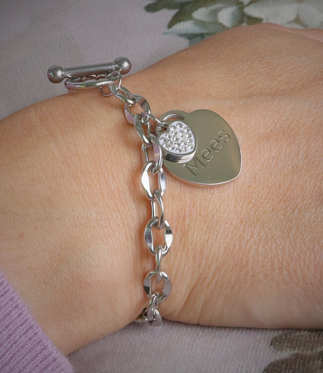 Kapittel Armband Met Hart Hanger Voor Gravering in Goud of Zilver Kleur