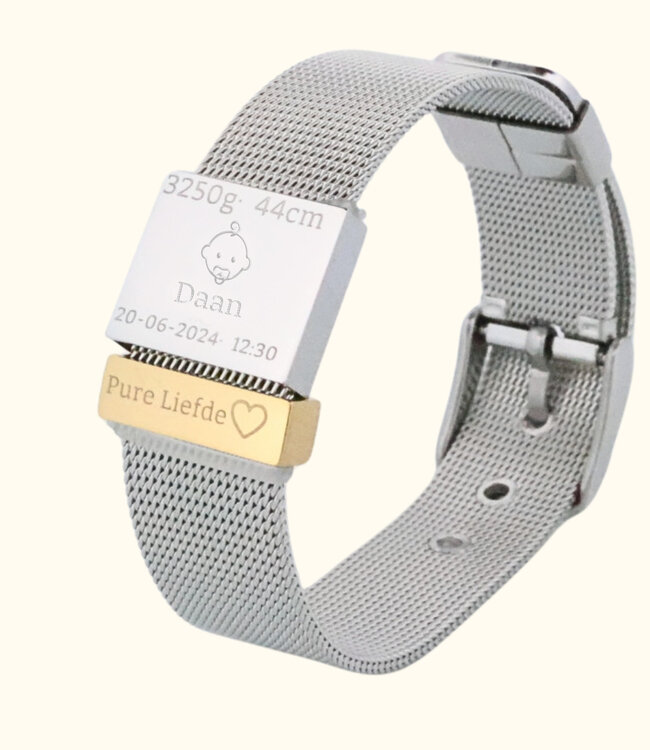 Geboorte armband met naam en geboortedatum  van zoon voor moeders