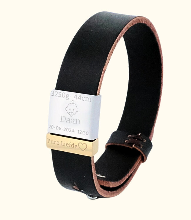 Geboorte armband met naam en geboortedatum van zoon voor vaders