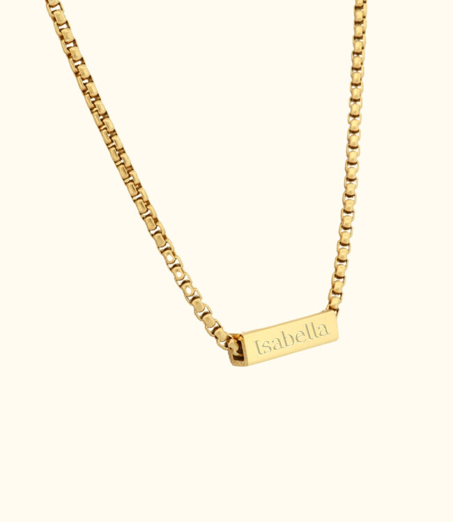 Schuif bar ketting met 4-zijdige hanger voor persoonlijke gravering