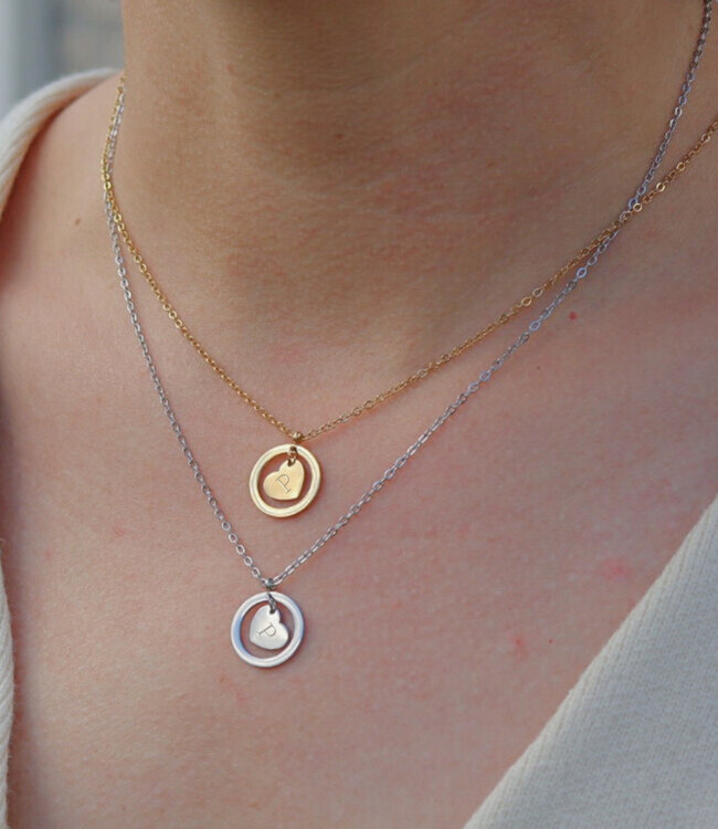 Persoonlijke Ketting met hart hangertje en zelf gekozen gegraveerde letter