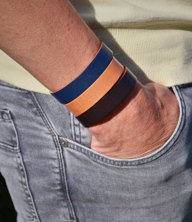Leren armband met ruimte voor mesh bedels in diverse kleuren