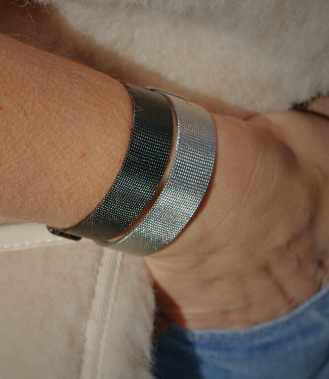 Stijlvolle stainless steel mesh armband voor bedels en gravure