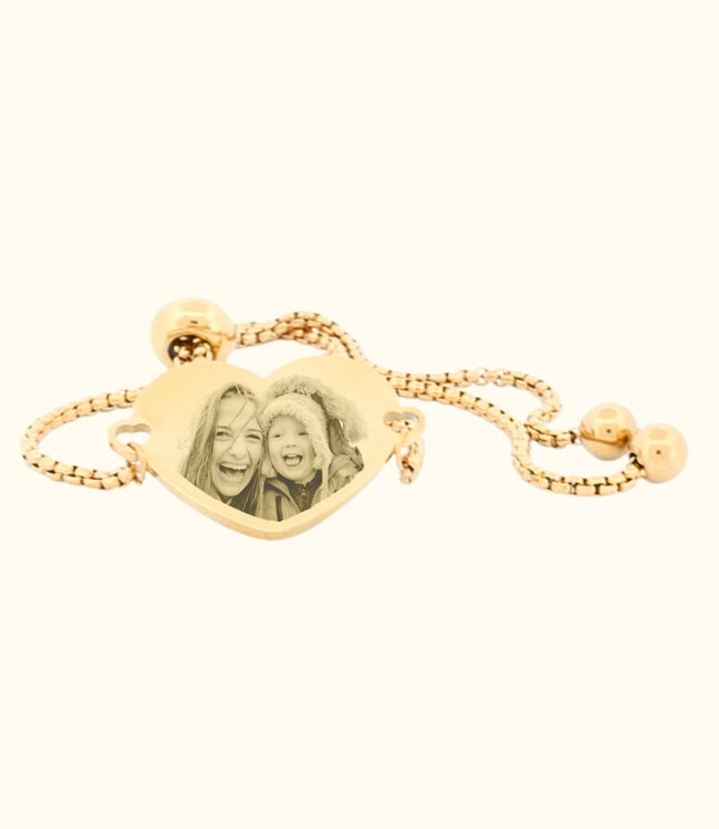 Stijlvolle slide armband met hartvormig graveerplaatje voor persoonlijke gravure