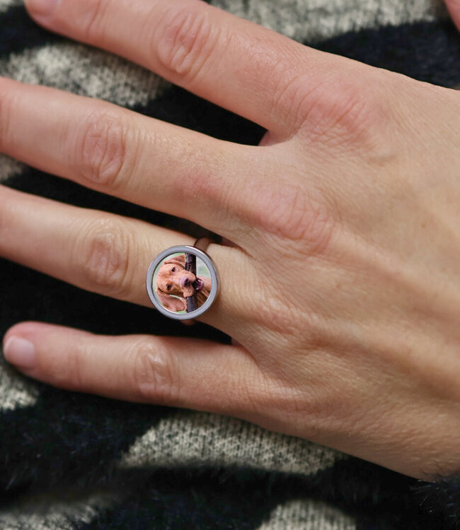 Kleine Verstelbare Stainless Steel Ring Met Jouw Foto