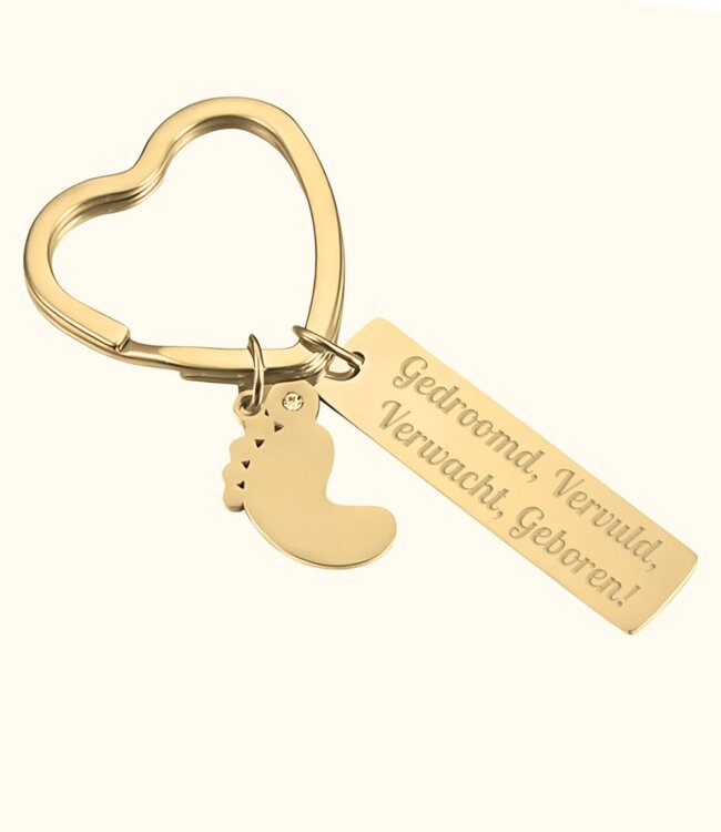Schattige Geboorte Sleutelhanger Met Graveerplaatje En Babyvoetje