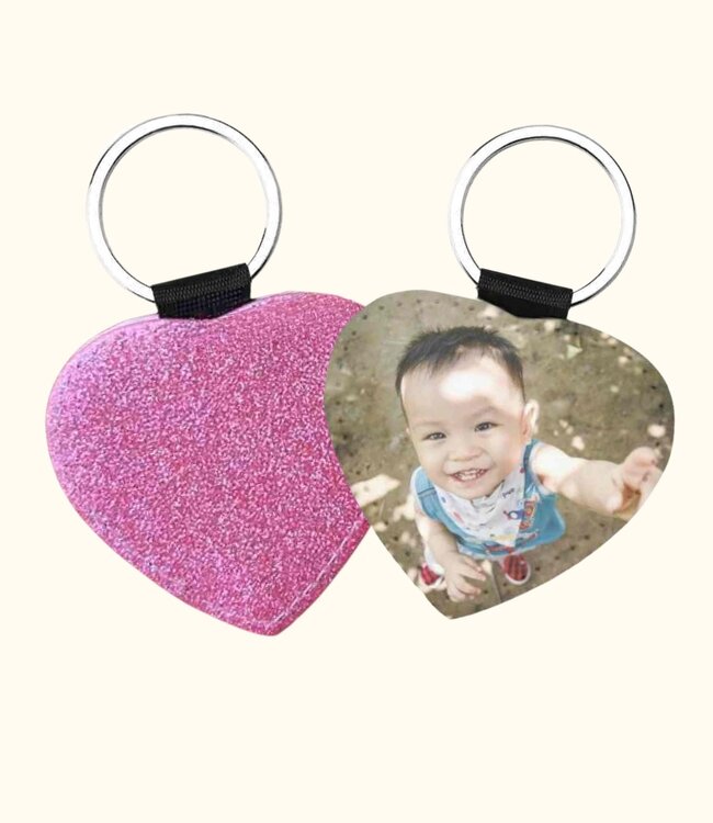 Persoonlijke Hartvormige Glitter Sleutelhanger Met Jouw Eigen Foto