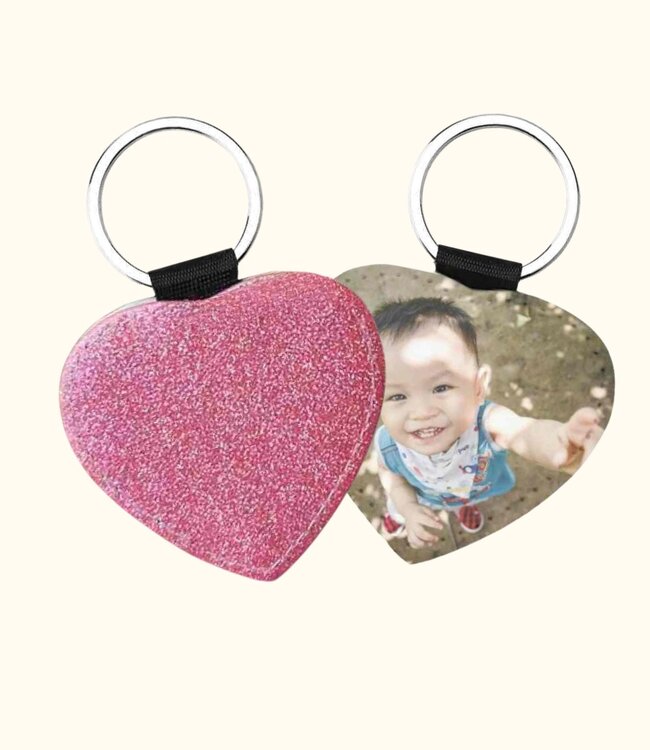 Persoonlijke Hartvormige Glitter Sleutelhanger Met Jouw Eigen Foto