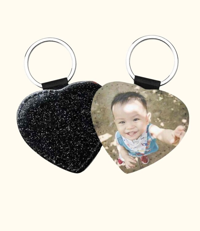 Persoonlijke Hartvormige Glitter Sleutelhanger Met Jouw Eigen Foto