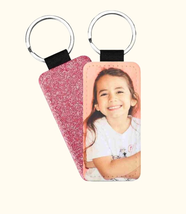 Modieuze Rechthoekige Glitter Sleutelhanger Met Jouw Eigen Foto