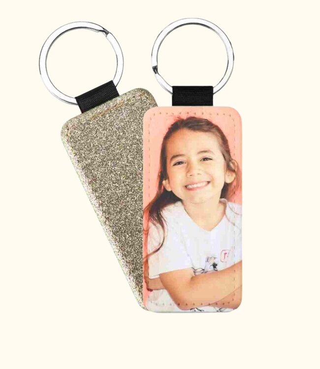 Modieuze Rechthoekige Glitter Sleutelhanger Met Jouw Eigen Foto