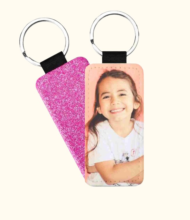 Modieuze Rechthoekige Glitter Sleutelhanger Met Jouw Eigen Foto