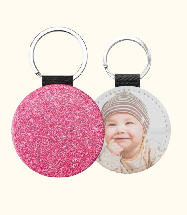 Hippe Ronde Glitter Sleutelhanger Met Eigen Foto