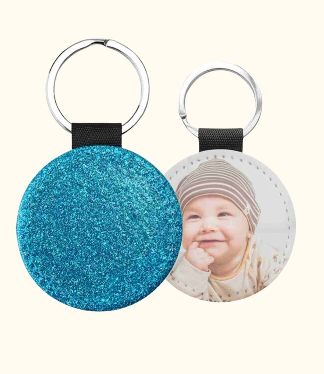 Hippe Ronde Glitter Sleutelhanger Met Eigen Foto