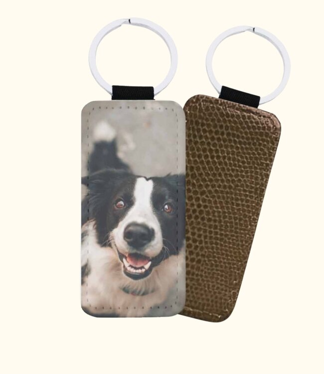 Elegante Croco Leren Sleutelhanger Met Eigen Foto Rechthoek