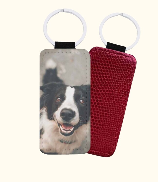 Elegante Croco Leren Sleutelhanger Met Eigen Foto Rechthoek