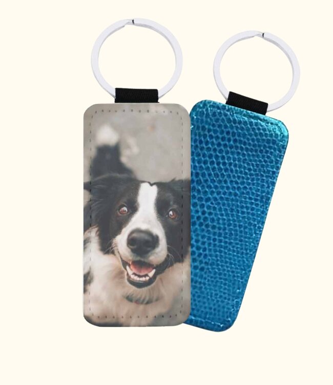 Elegante Croco Leren Sleutelhanger Met Eigen Foto Rechthoek