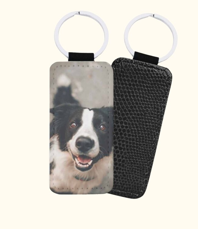 Elegante Croco Leren Sleutelhanger Met Eigen Foto Rechthoek