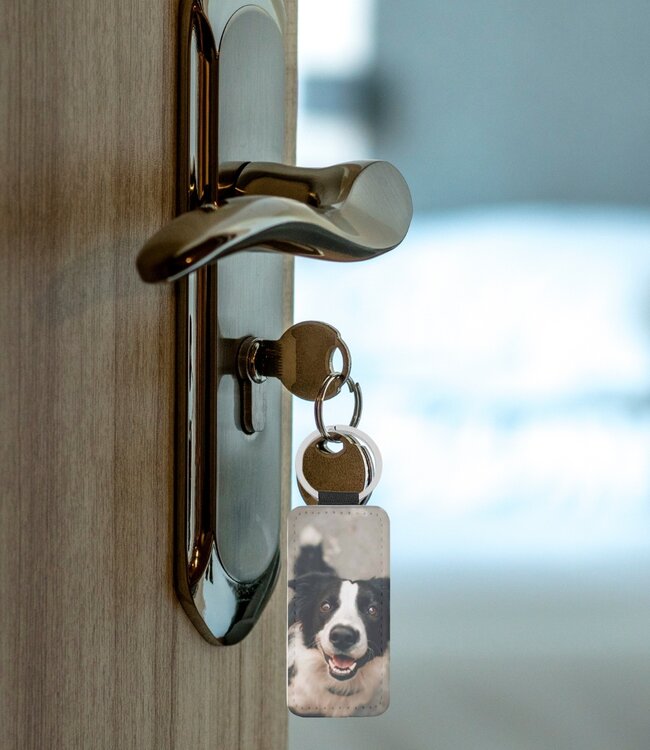 Elegante Croco Leren Sleutelhanger Met Eigen Foto Rechthoek