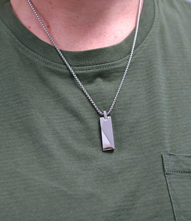 Stoere Heren Ketting Met Geometrische Hanger Met Gravering