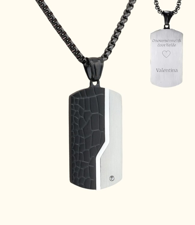 Gegraveerde Dog Tag met Slangenprint en  Ketting in Zwart