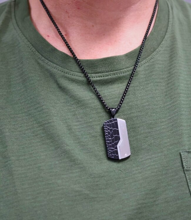 Gegraveerde Dog Tag met Slangenprint en  Ketting in Zwart