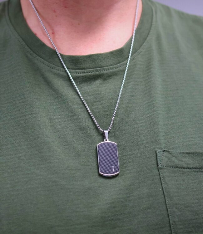 Moderne Zwarte Carbon Dog Tag Ketting Met Gravering