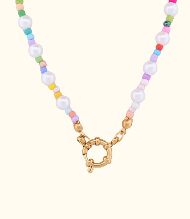 Gekleurde Parel Met Kralen Ketting En Boeisluiting Voor Bedels