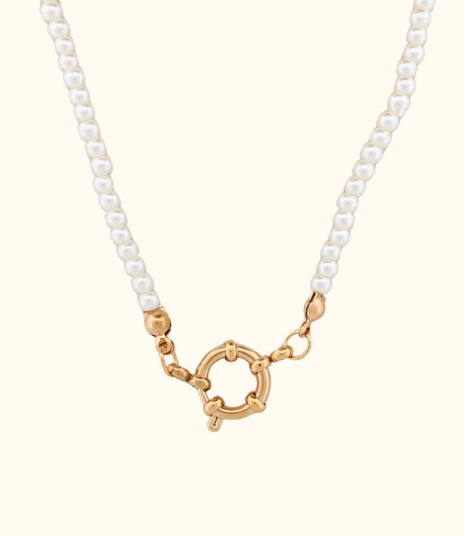 Witte Parel Ketting Met Boeisluiting Voor Bedels