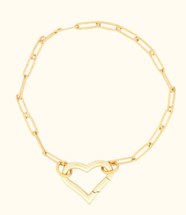 Elegante Paperclip Armband Structuur met Hart Snap Haak