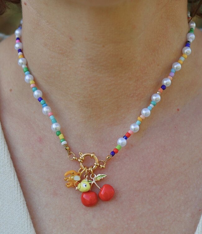 Gekleurde Parel Met Kralen Ketting En Boeisluiting Voor Bedels