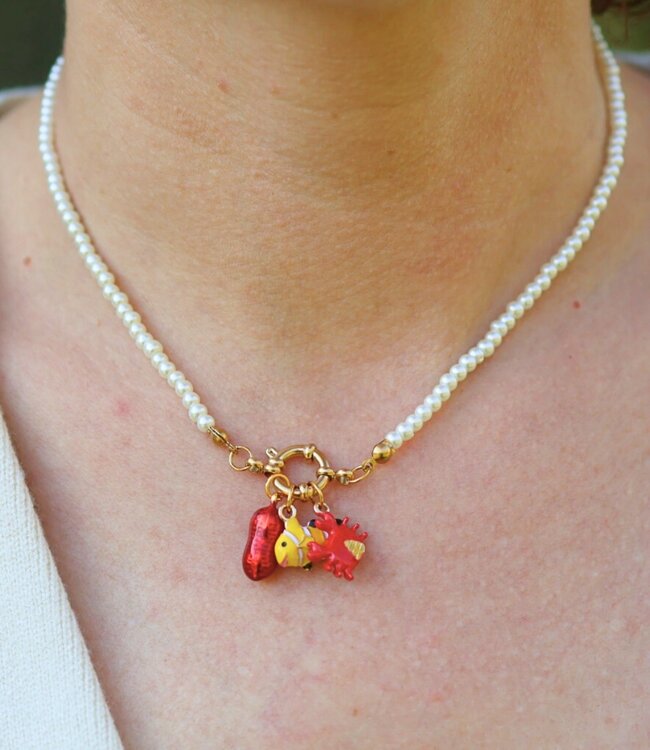 Witte Parel Ketting Met Boeisluiting Voor Bedels