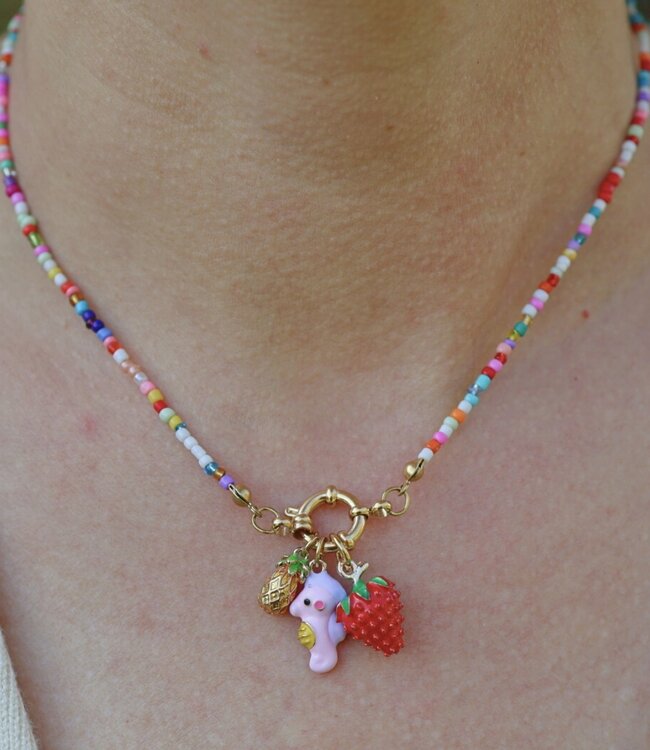 Fijne Gekleurde Kralen Ketting Met Boeisluiting Voor Bedels