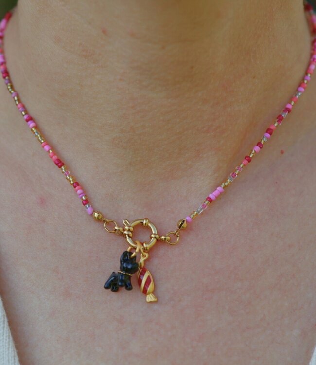 Fijne Roze Kralen Ketting Met Boeisluiting Voor Bedels