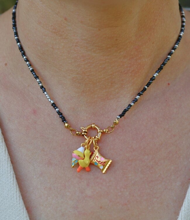 Fijne Zwarte Kralen Ketting Met Boeisluiting Voor Bedels