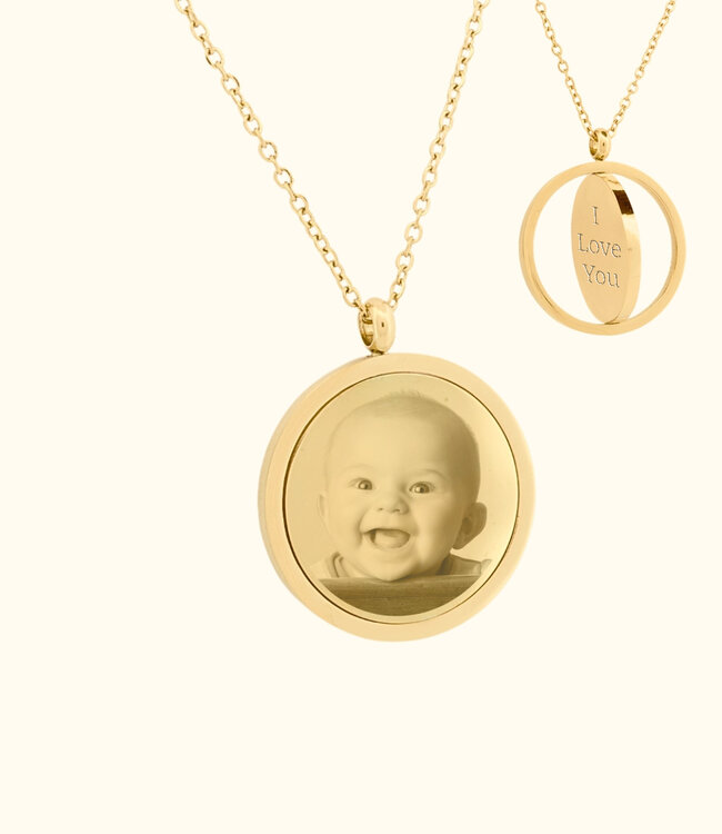 Ketting Met Gegraveerde Draaibare Foto Munt Hanger