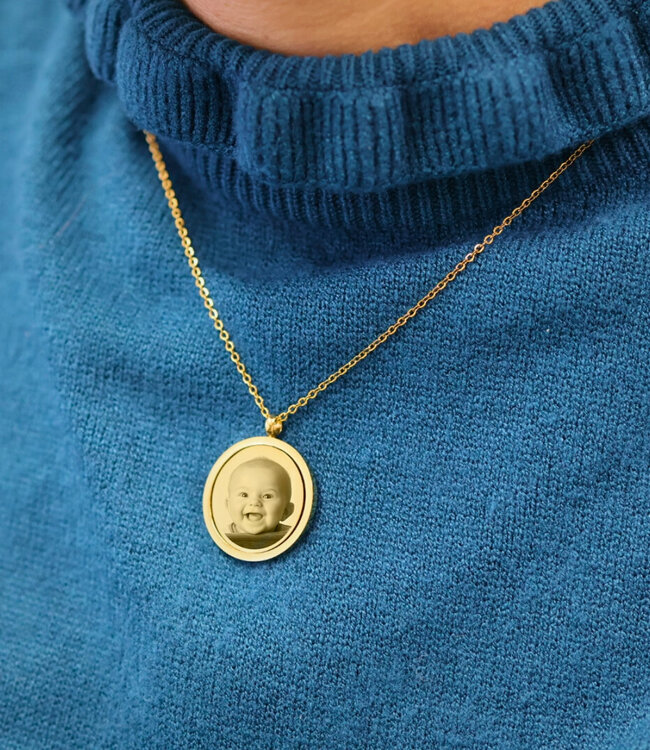 Ketting Met Gegraveerde Draaibare Foto Munt Hanger