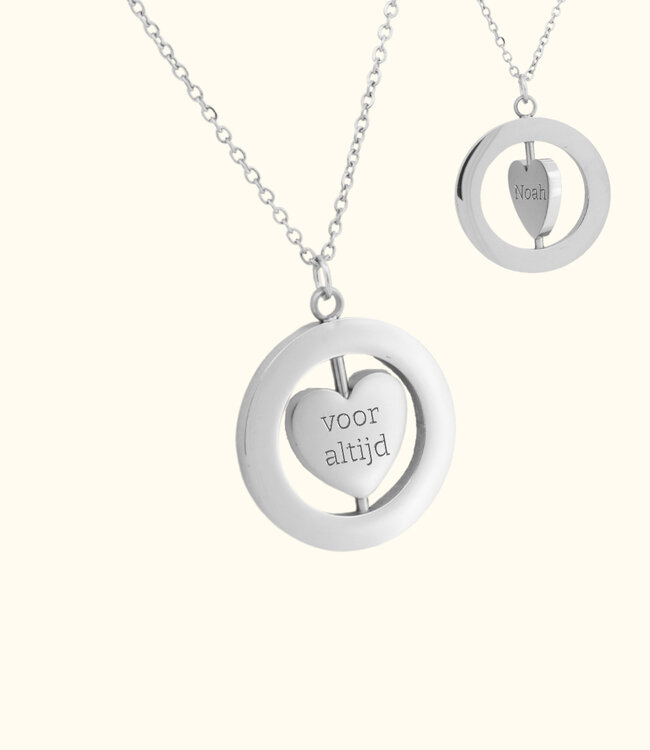 Ketting met Draaibare Hart Hanger en Gravering