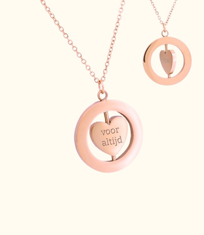 Ketting met Draaibare Hart Hanger en Gravering