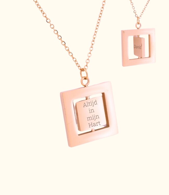 Ketting Met Draaibare Vierkante Hanger en Gravering