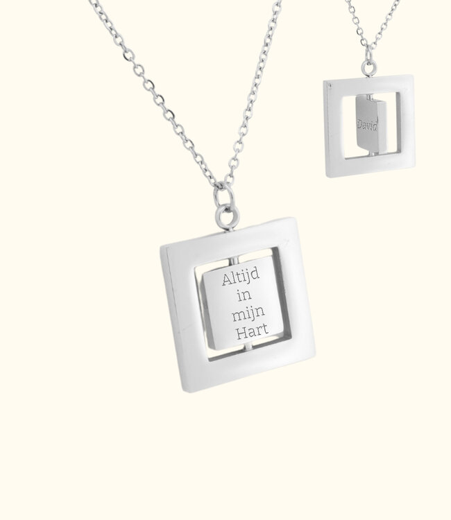 Ketting Met Draaibare Vierkante Hanger en Gravering