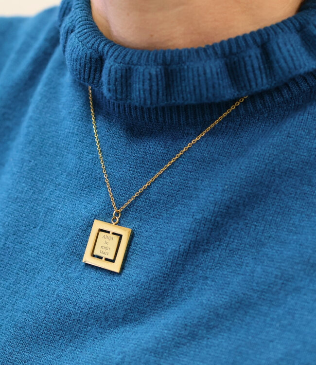 Ketting Met Draaibare Vierkante Hanger en Gravering