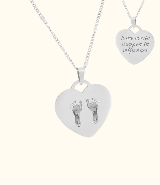 Liefdevolle Hart Ketting Met Voetafdruk Van Baby